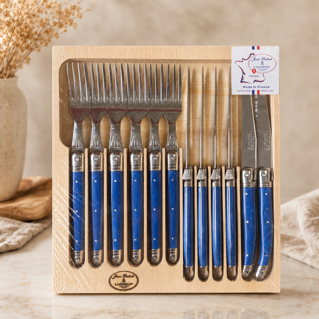 Jean Dubost Laguiole 12-Piece Set — 6 Steak Knives & 6 Forks