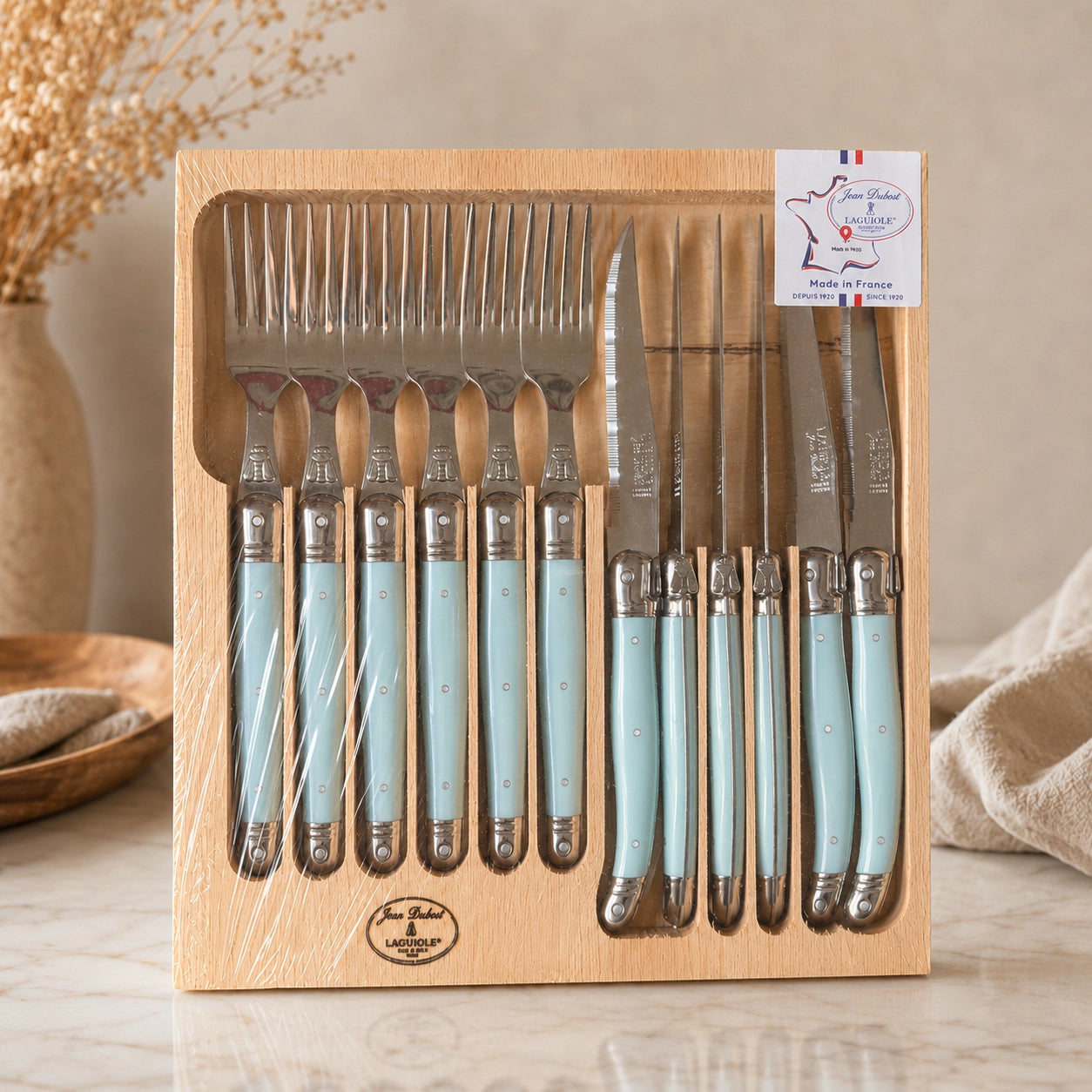 Jean Dubost Laguiole 12-Piece Set — 6 Steak Knives & 6 Forks