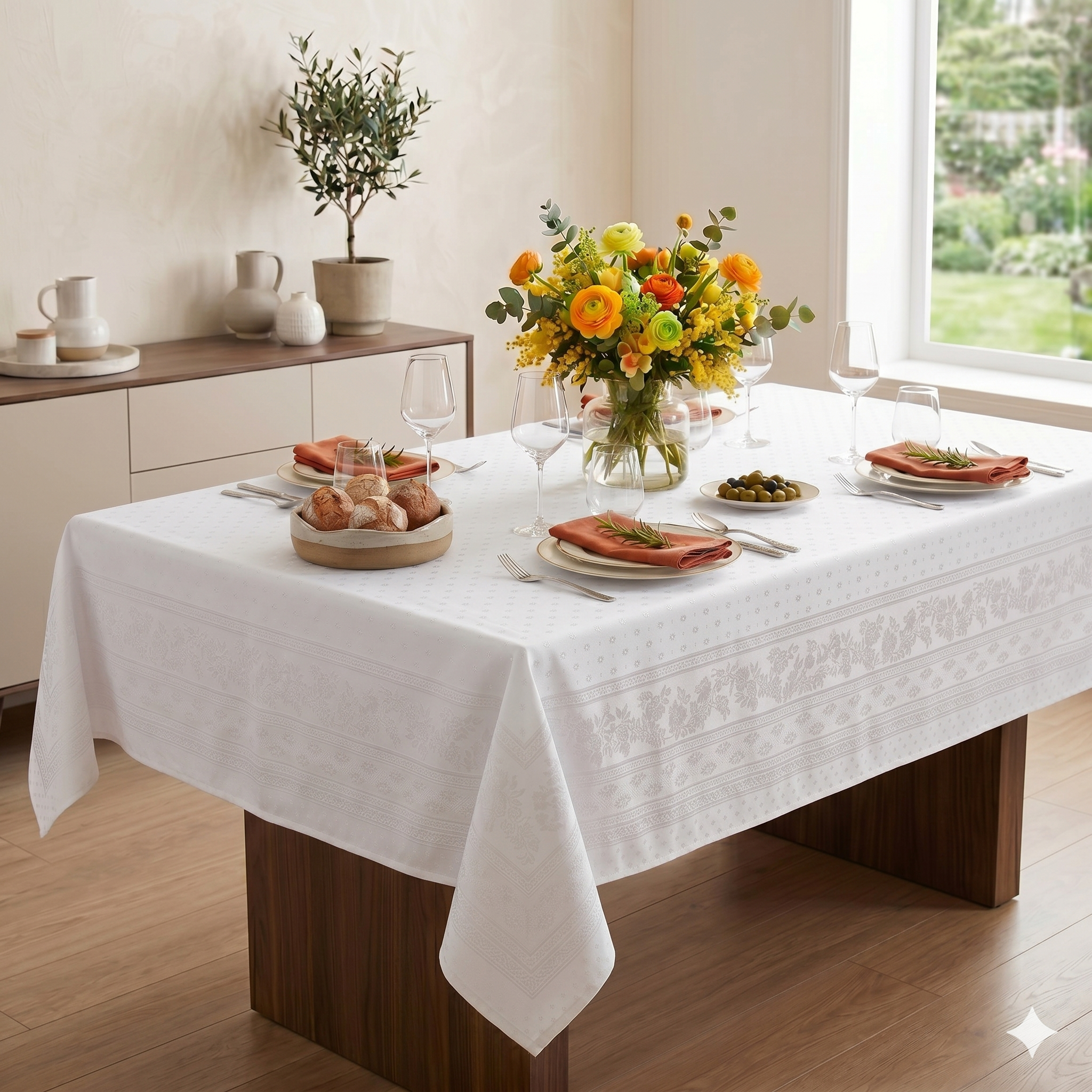 Antique Floral Jacquard Tablecloth