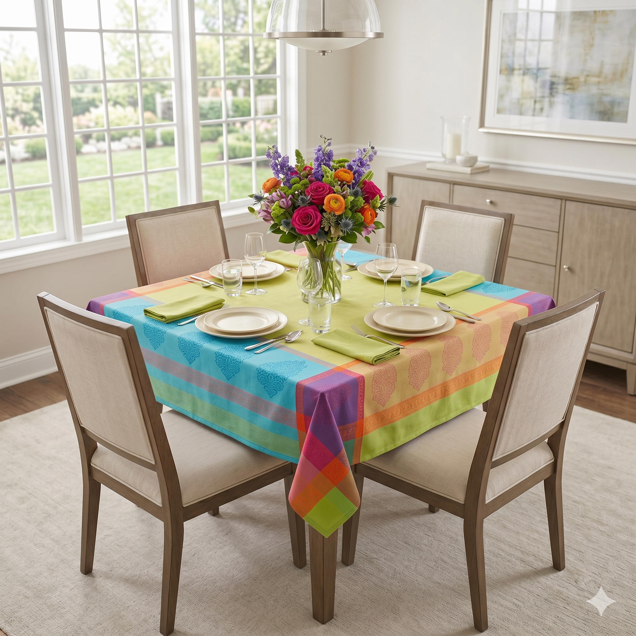 Festival Turquoise Jacquard Tablecloth