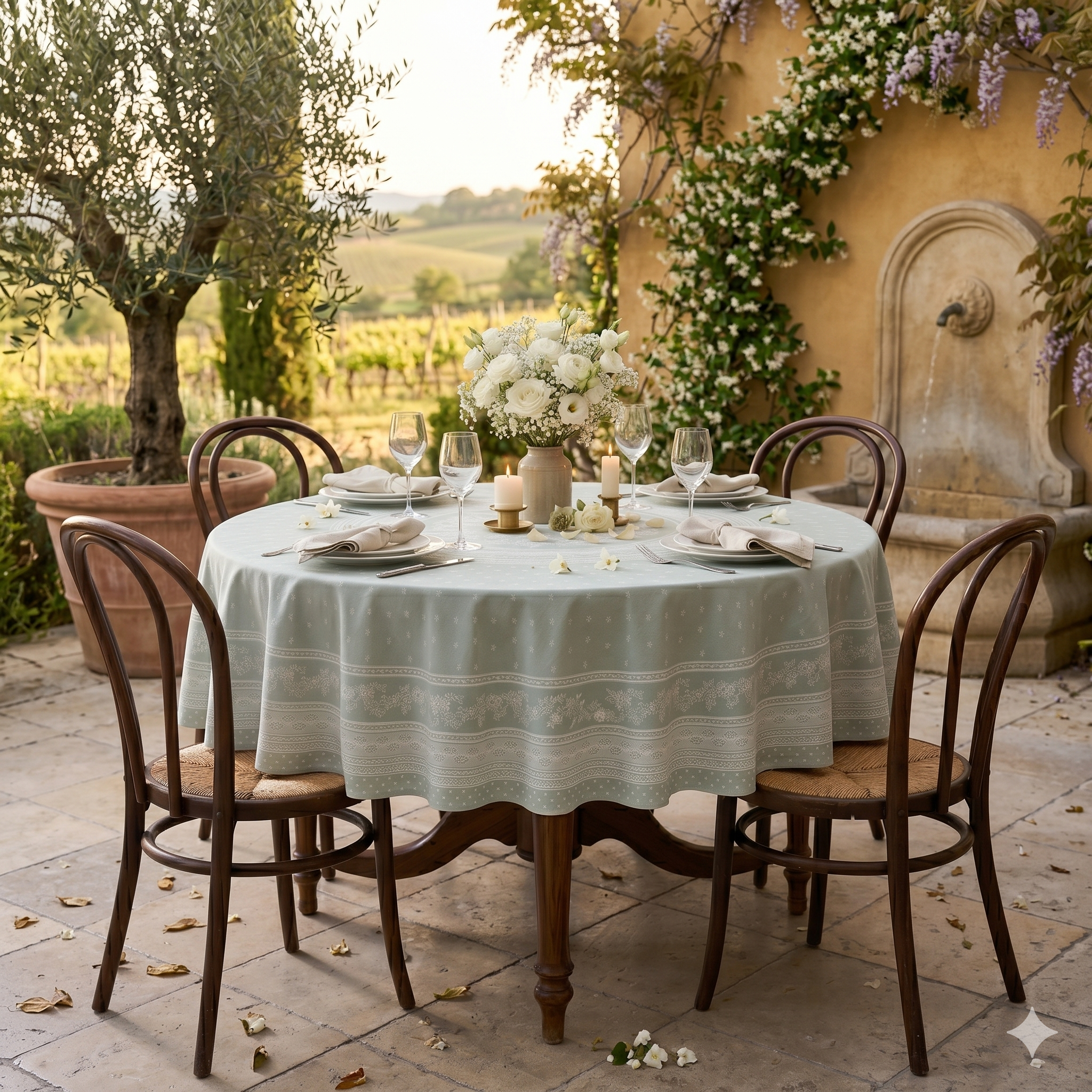 Antiques Floral 90" Round Jacquard Tablecloth