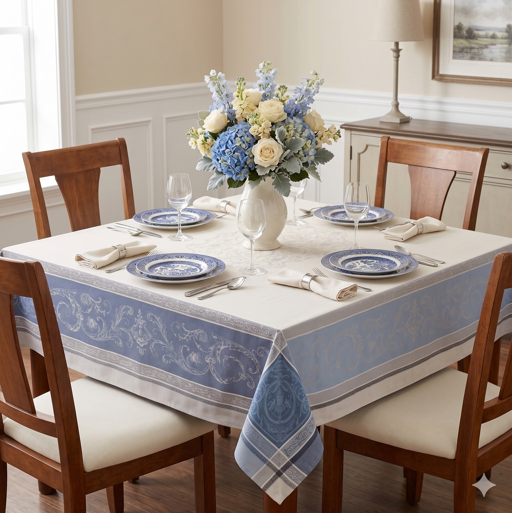 Palace Bleu Jacquard Tablecloth