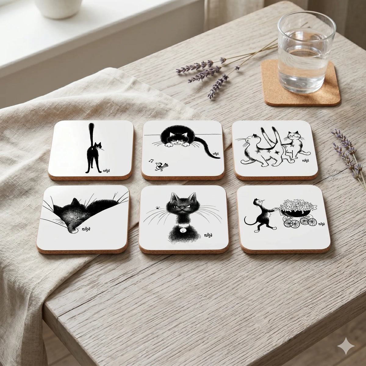 Dubout Cat Coasters — Set of 6