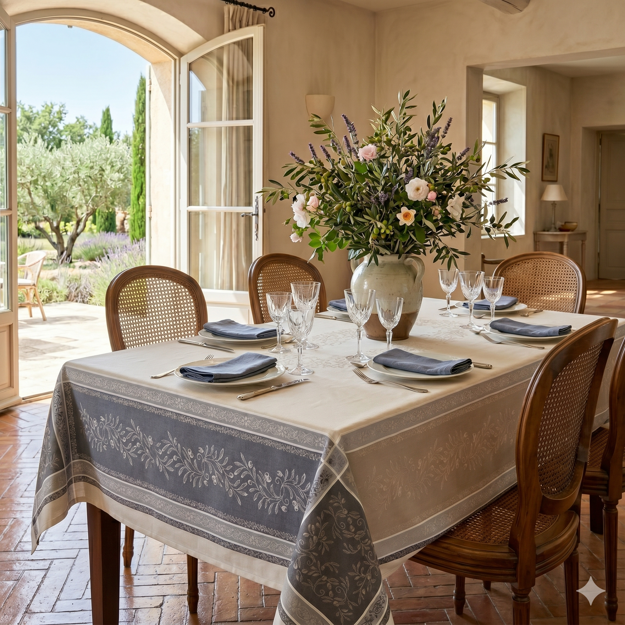 Olive Green and Lin Jacquard Tablecloth