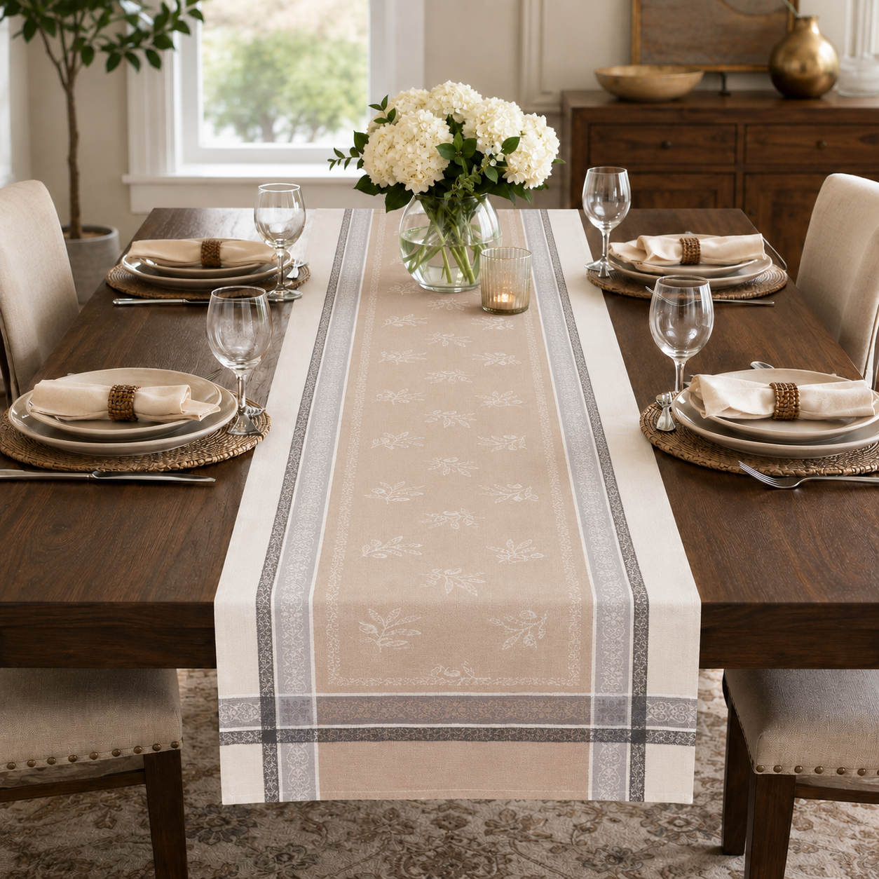 Olive jacquard runner 60"x20"