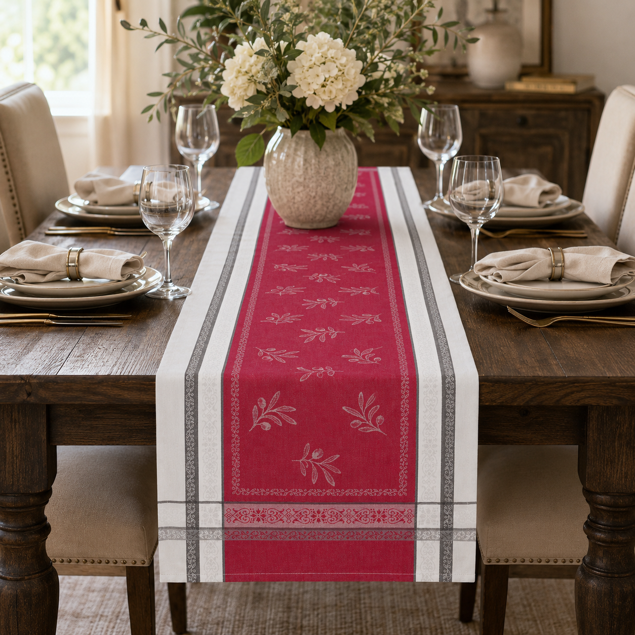 Olive jacquard runner 60"x20"