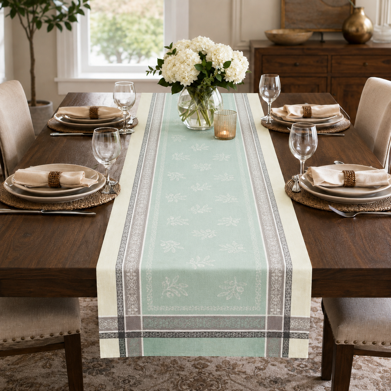 Olive jacquard runner