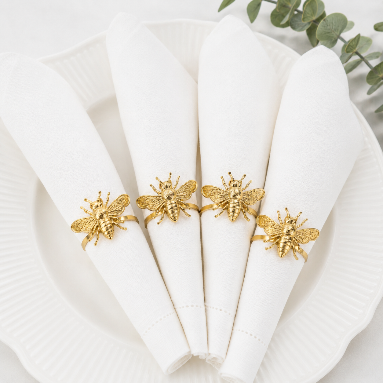 Gold Bee Napkin Rings — Set of 4