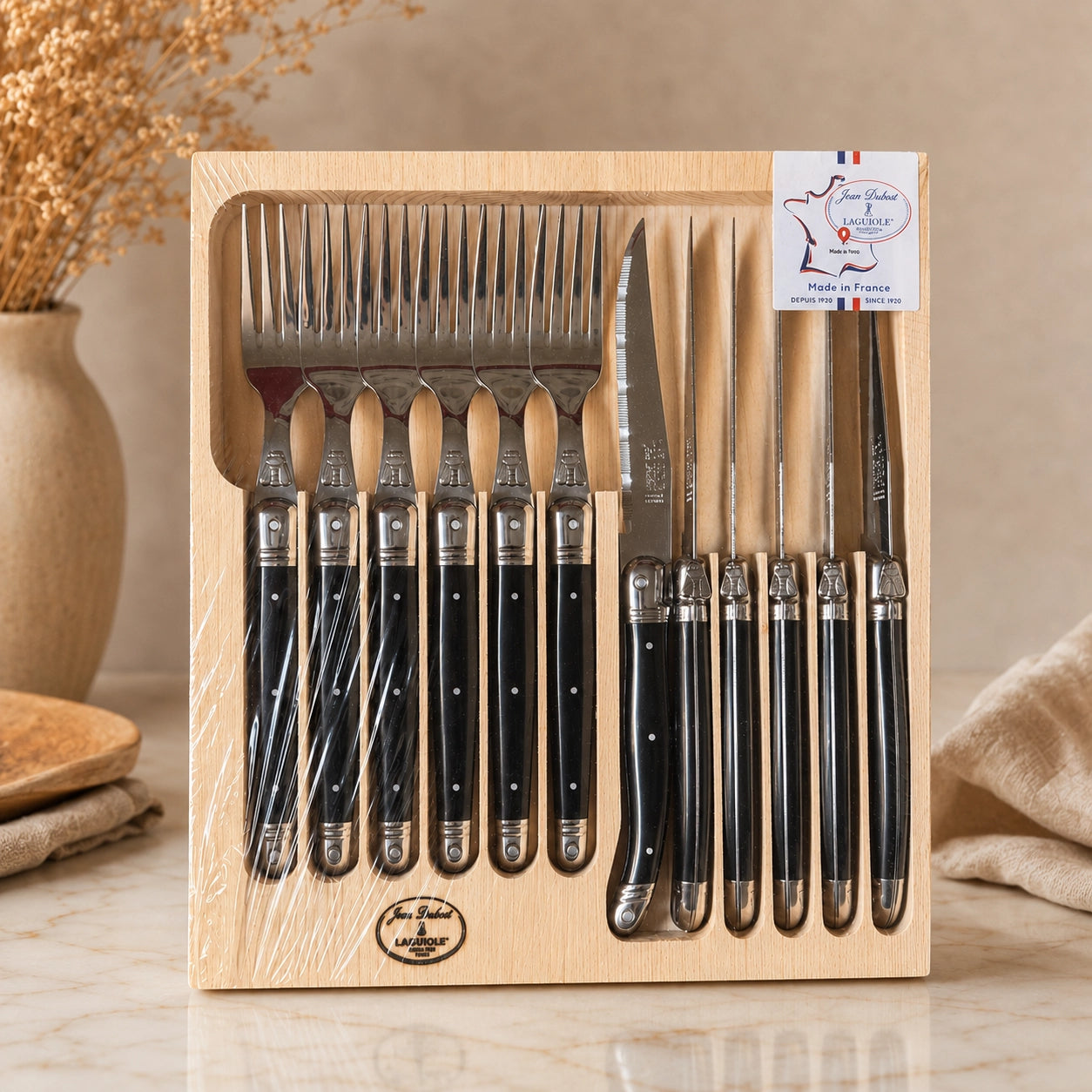 Jean Dubost Laguiole 12-Piece Set — 6 Steak Knives & 6 Forks