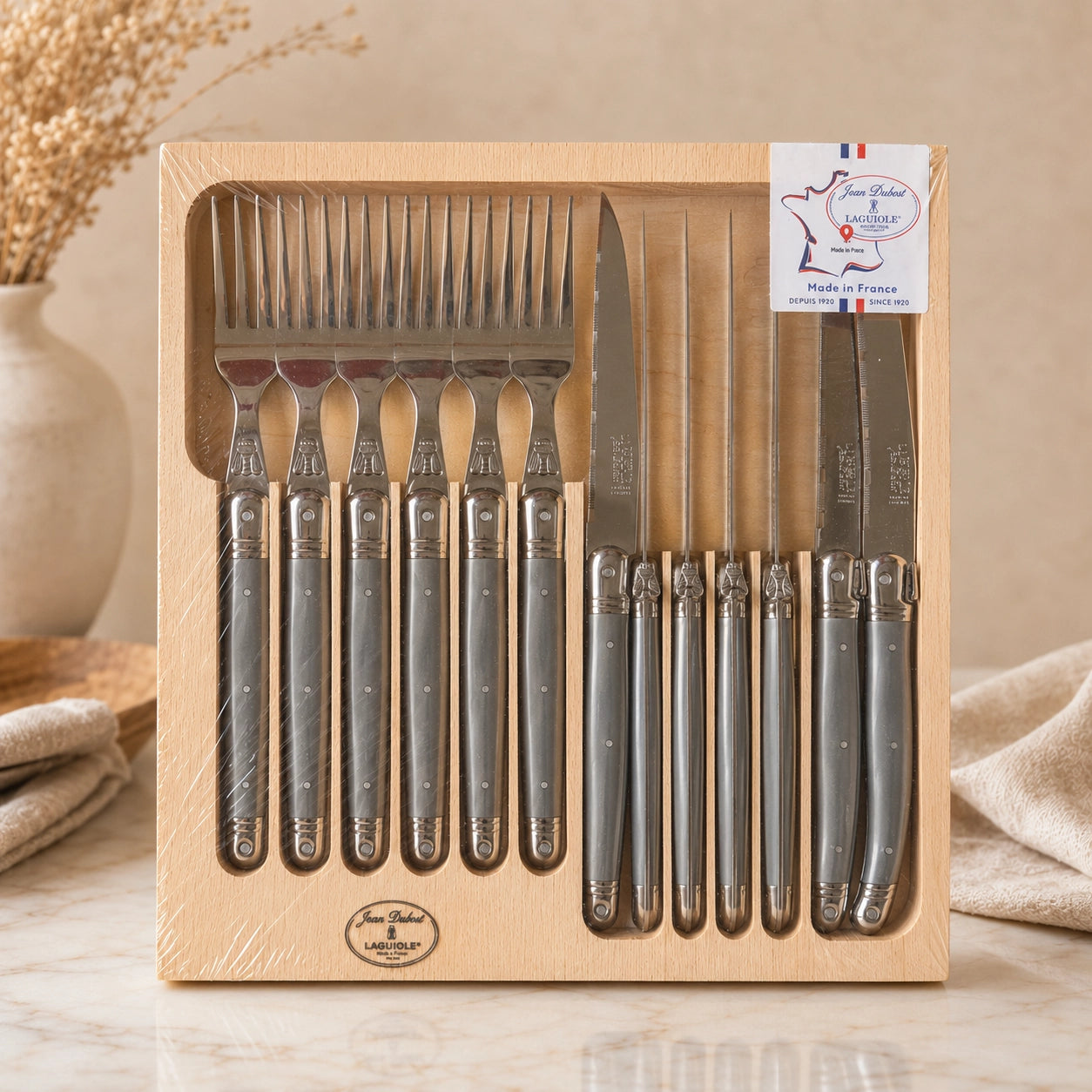 Jean Dubost Laguiole 12-Piece Set — 6 Steak Knives & 6 Forks
