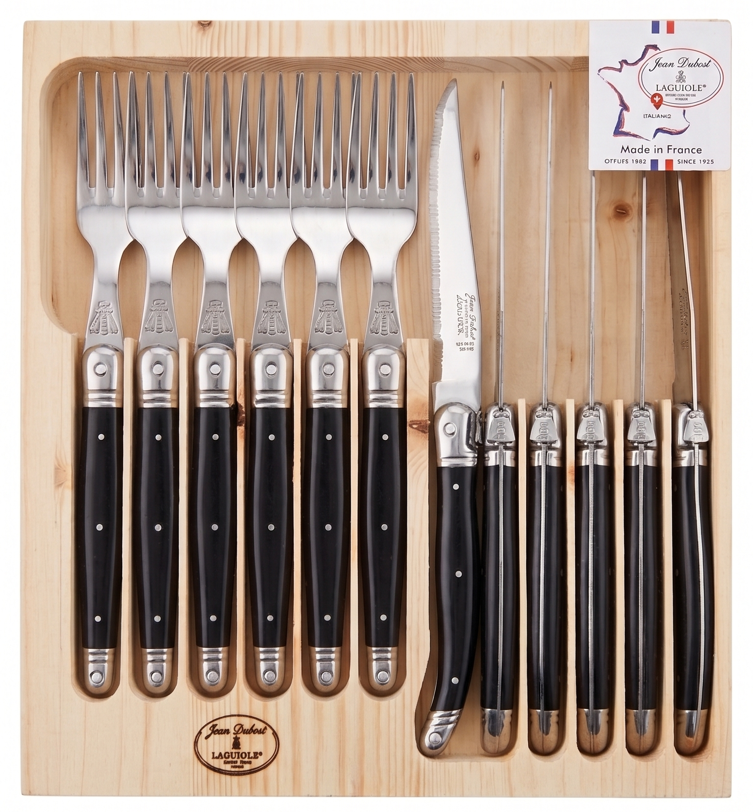 Jean Dubost Laguiole 12-Piece Set — 6 Steak Knives & 6 Forks