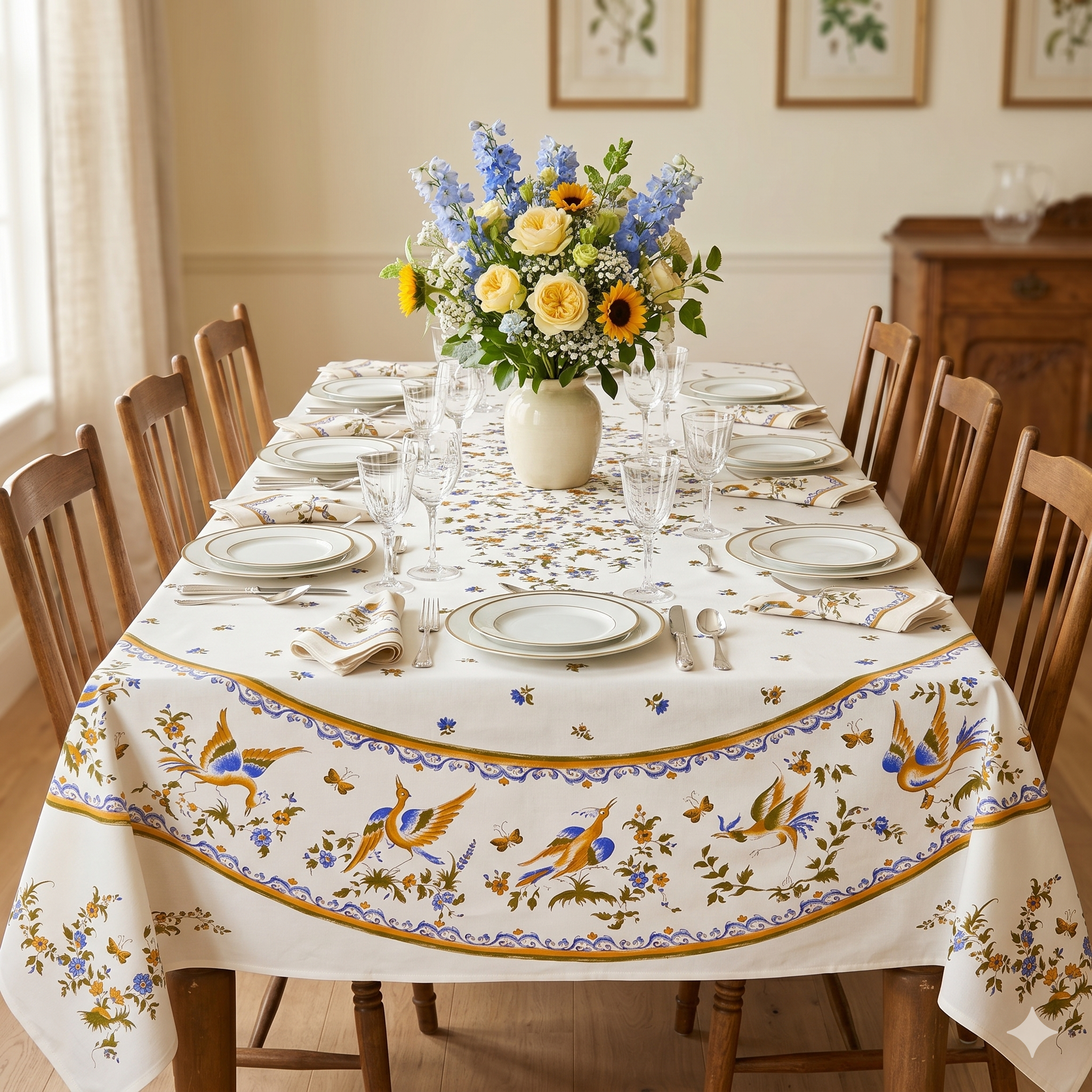 PROVENCAL COATED MOUSTIERS BLUE 98"X64"