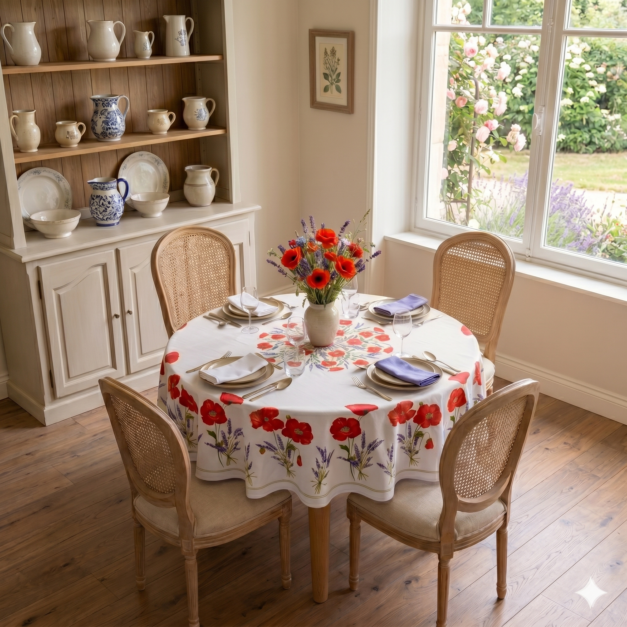 Provençal Coated Poppies — 71" Round