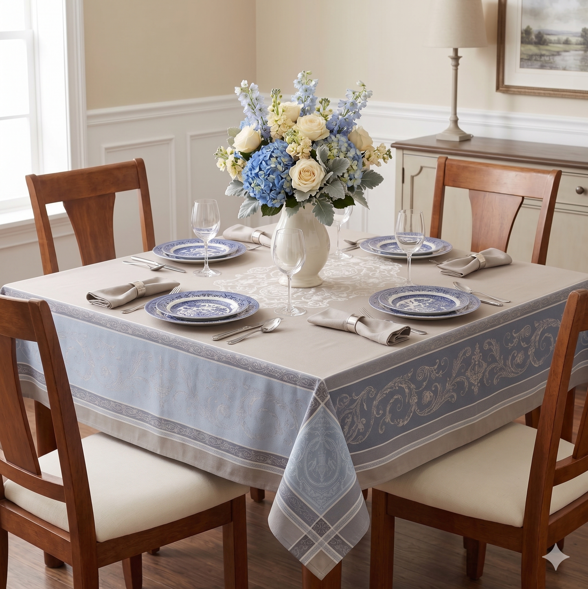Palace Bleu Jacquard Tablecloth