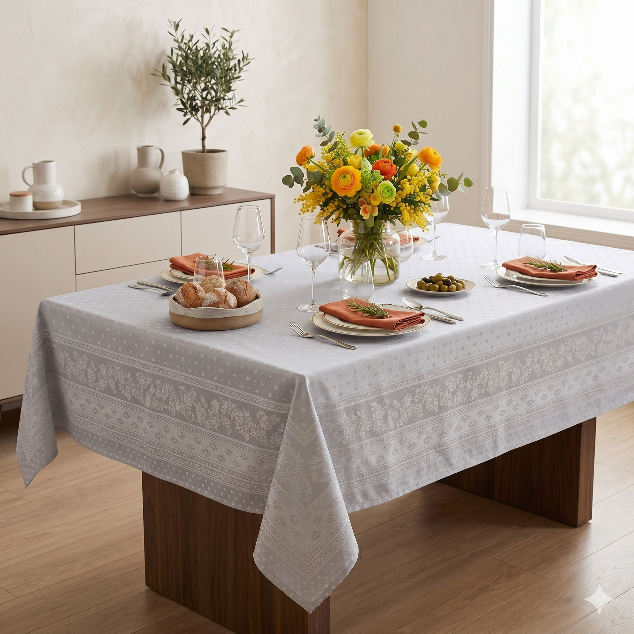 Antique Floral Jacquard Tablecloth
