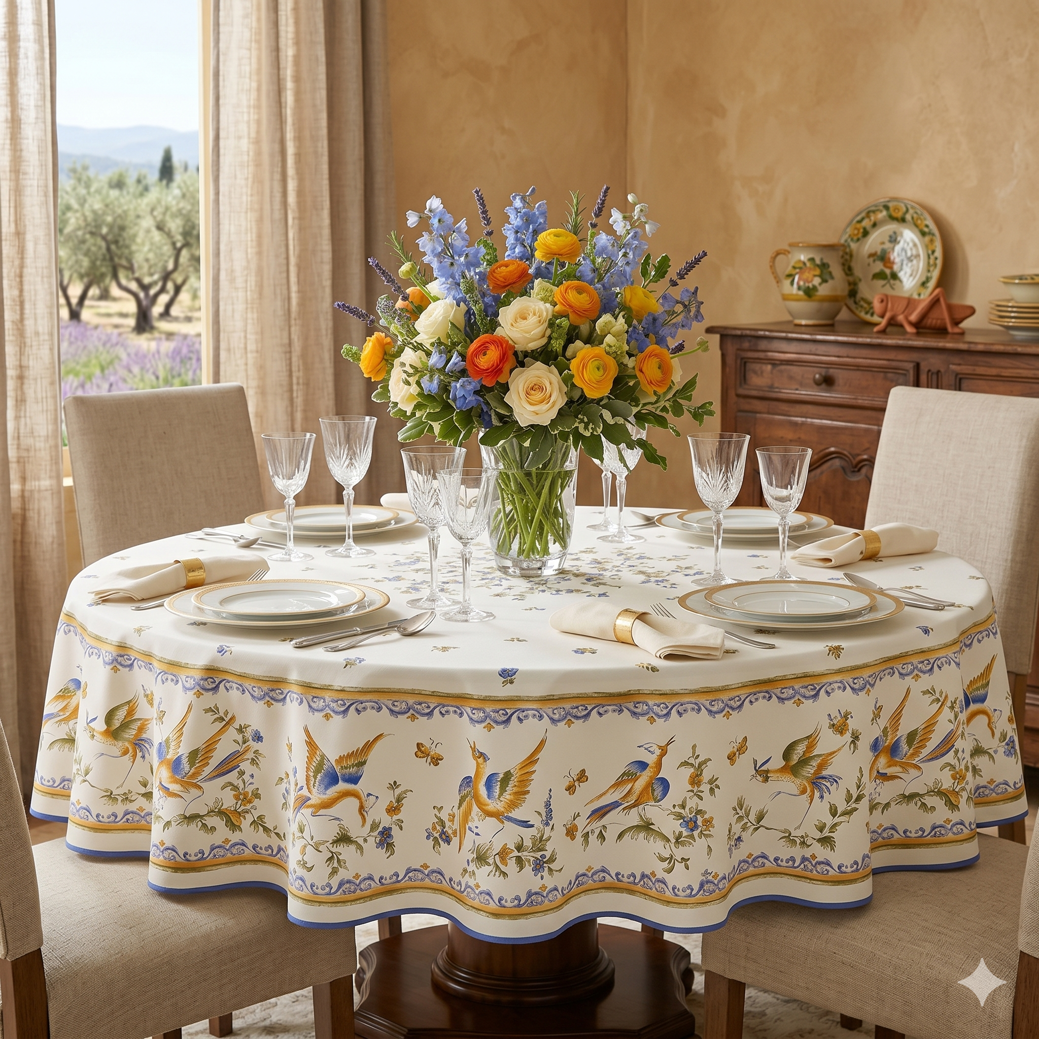 Provençal Coated Moustiers Blue — 71" Round