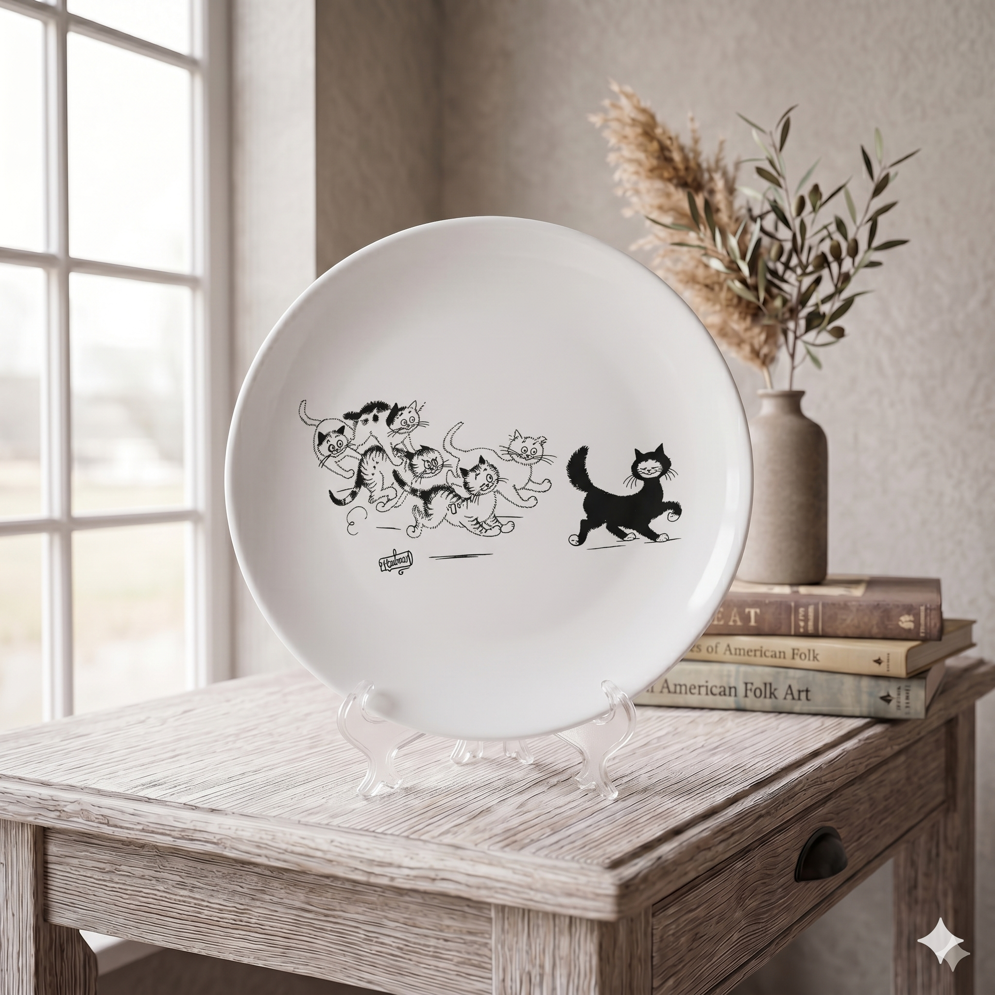 Dubout Cat Plate — Mama and Kittens 8"