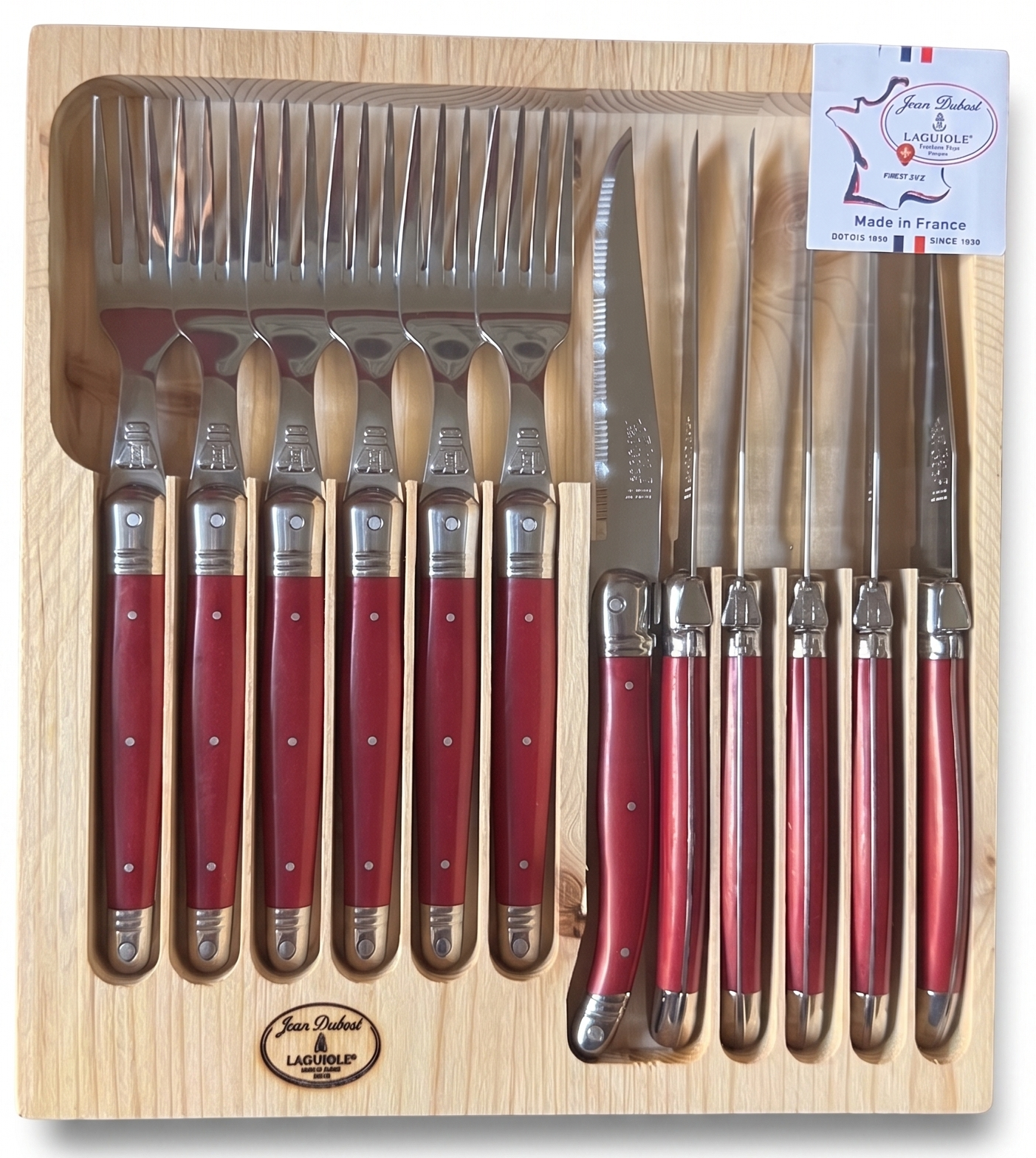 Jean Dubost Laguiole 12-Piece Set — 6 Steak Knives & 6 Forks
