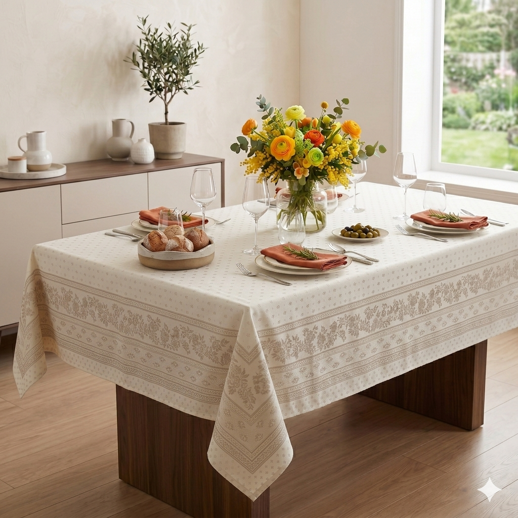 Antique Floral Jacquard Tablecloth