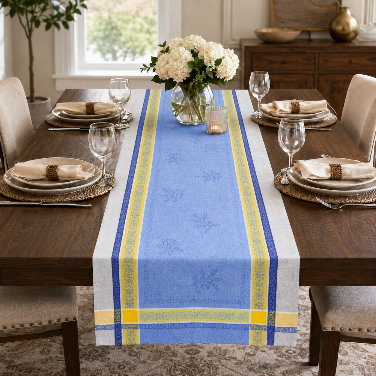 Olive jacquard runner
