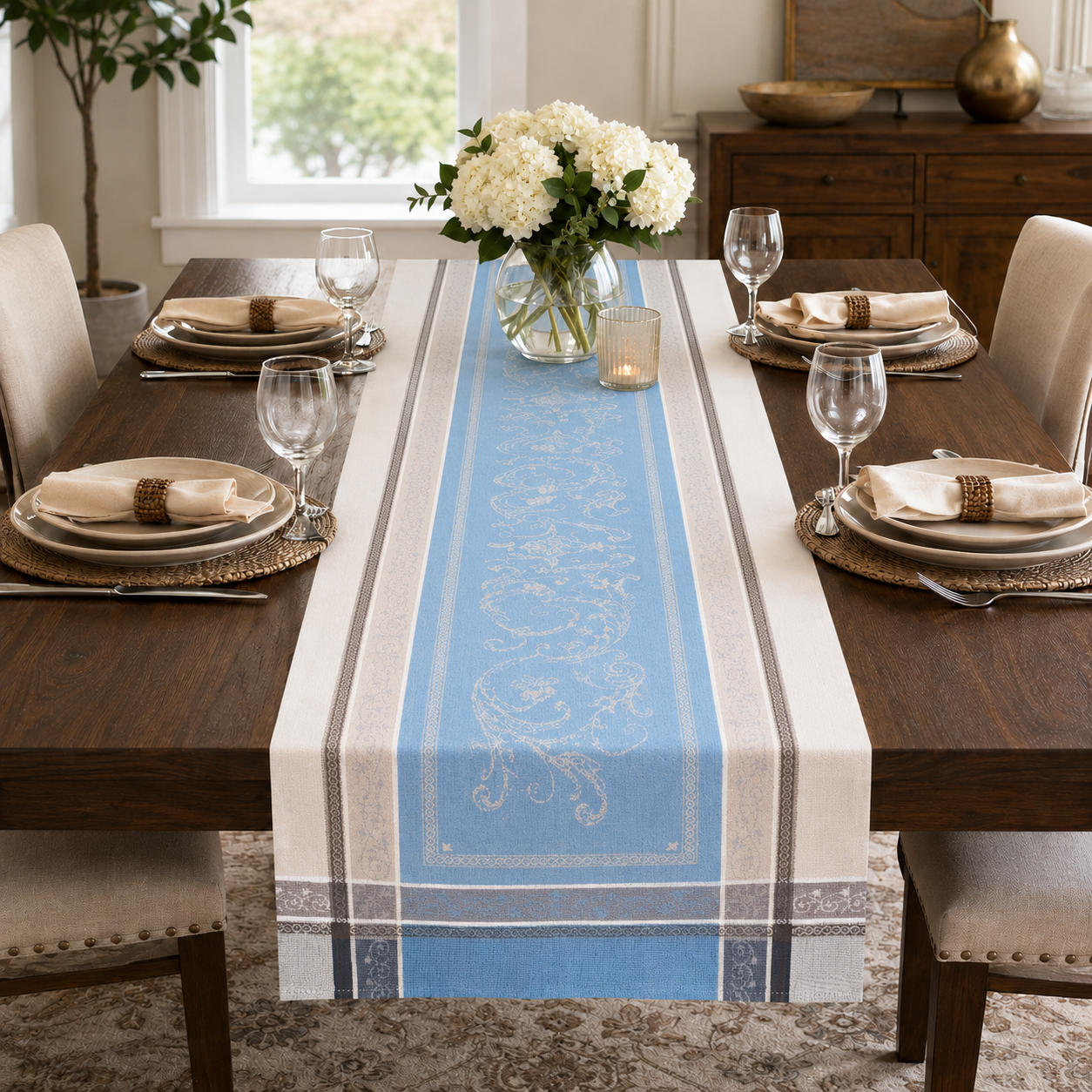 Palace blue Jacquard Runner