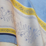 Jacquard Tablecloth 64" by 98" –  Olive Branch Design – Blue & Yellow - Image 2