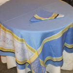 Jacquard Tablecloth 64" by 98" –  Olive Branch Design – Blue & Yellow